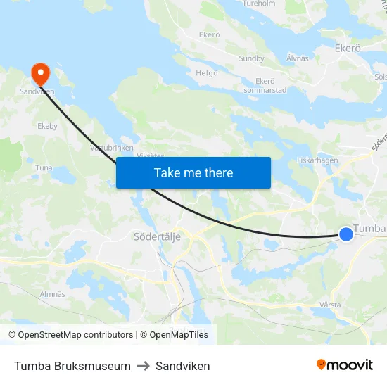 Tumba Bruksmuseum to Sandviken map