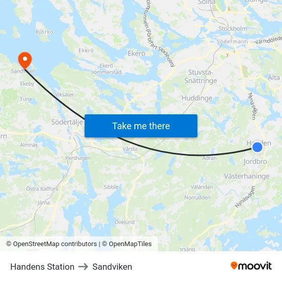 Handens Station to Sandviken map