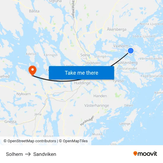 Solhem to Sandviken map