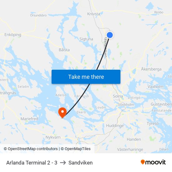 Arlanda Terminal 2 - 3 to Sandviken map