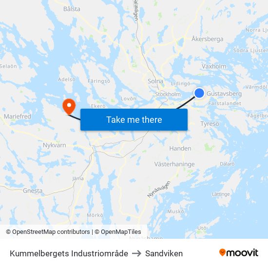 Kummelbergets Industriområde to Sandviken map