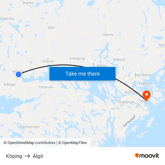 Köping to Älgö map