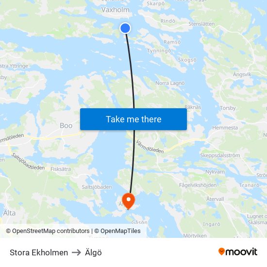 Stora Ekholmen to Älgö map