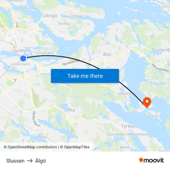 Slussen to Älgö map