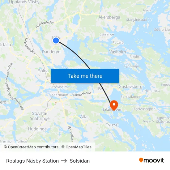 Roslags Näsby Station to Solsidan map