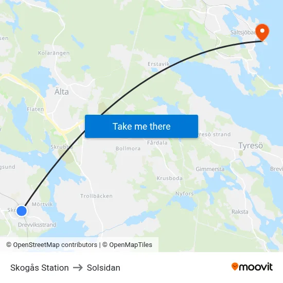 Skogås Station to Solsidan map