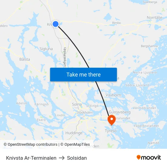 Knivsta Ar-Terminalen to Solsidan map