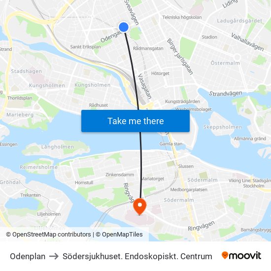 Odenplan to Södersjukhuset. Endoskopiskt. Centrum map