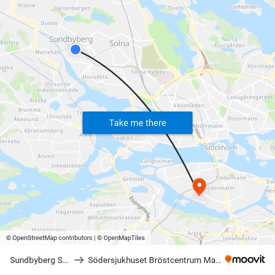 Sundbyberg Station to Södersjukhuset Bröstcentrum Mammografi map