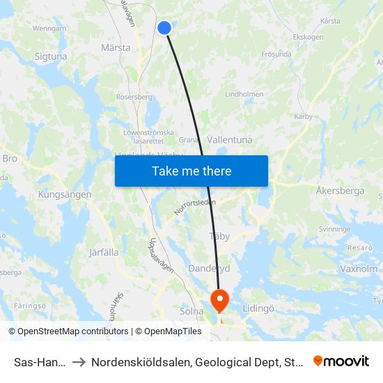 Sas-Hangaren to Nordenskiöldsalen, Geological Dept, Stockholm University map