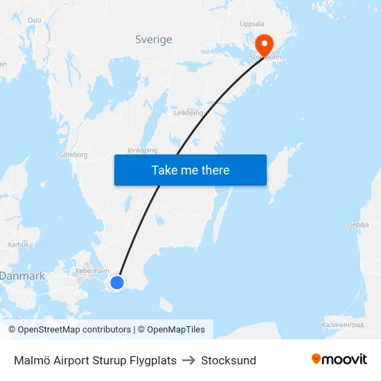 Malmö Airport Sturup Flygplats to Stocksund map