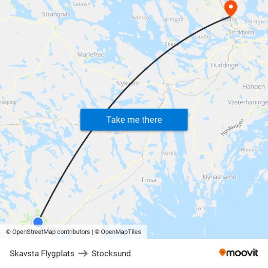 Skavsta Flygplats to Stocksund map
