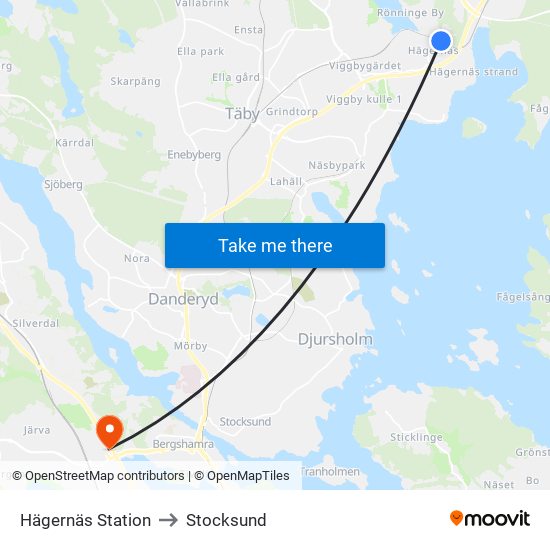 Hägernäs Station to Stocksund map