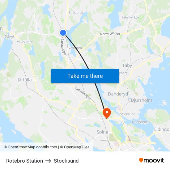Rotebro Station to Stocksund map