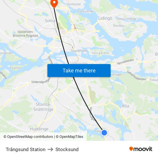 Trångsund Station to Stocksund map