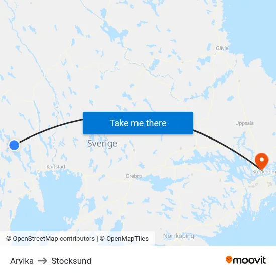 Arvika to Stocksund map