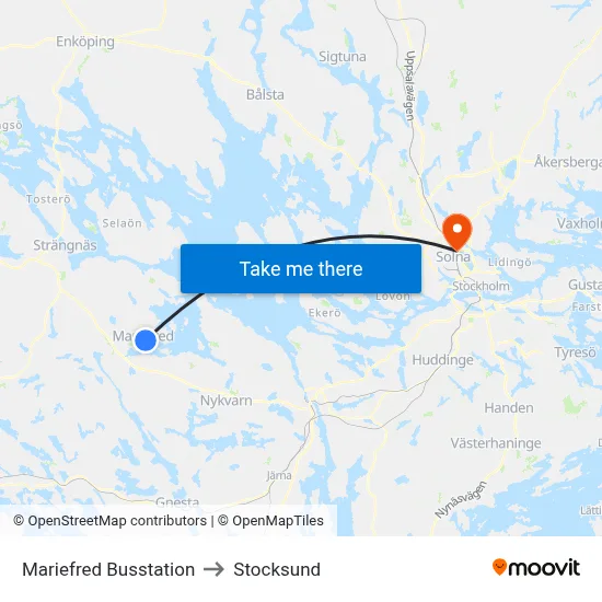 Mariefred Busstation to Stocksund map