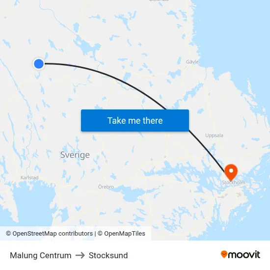 Malung Centrum to Stocksund map