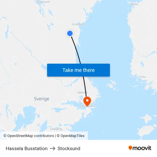 Hassela Busstation to Stocksund map