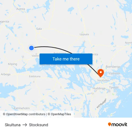 Skultuna to Stocksund map