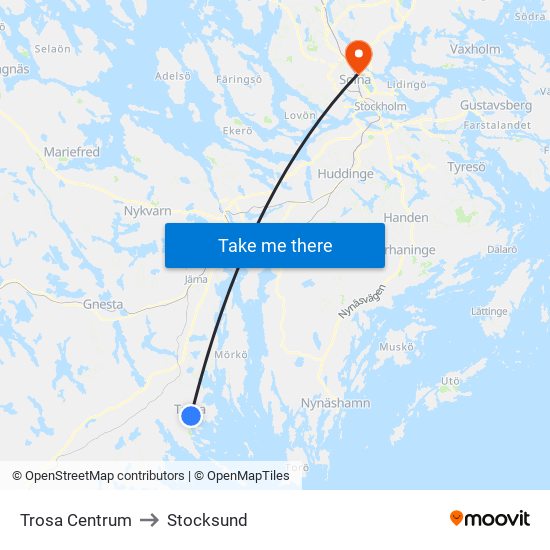 Trosa Centrum to Stocksund map