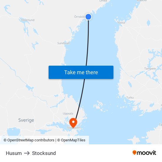 Husum to Stocksund map