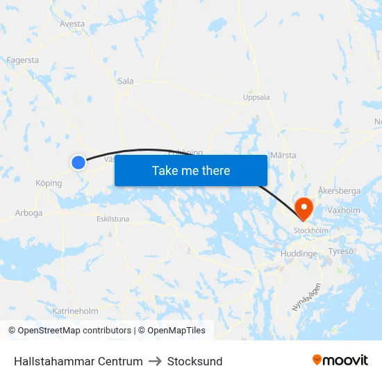 Hallstahammar Centrum to Stocksund map