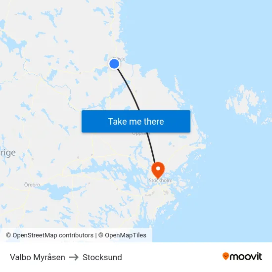 Valbo Myråsen to Stocksund map
