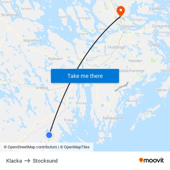 Klacka to Stocksund map