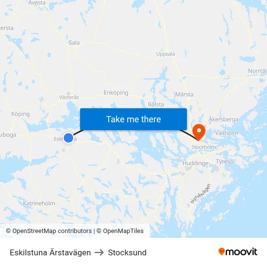 Eskilstuna Ärstavägen to Stocksund map