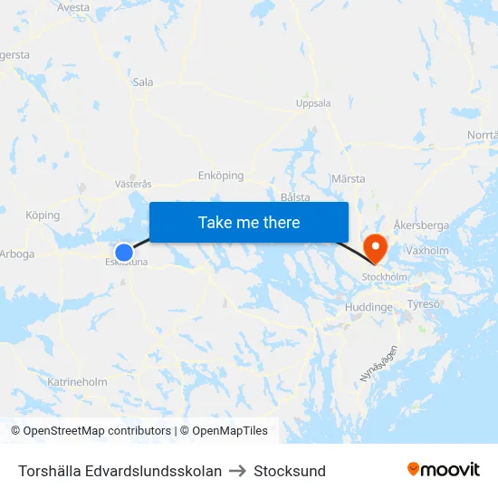Torshälla Edvardslundsskolan to Stocksund map