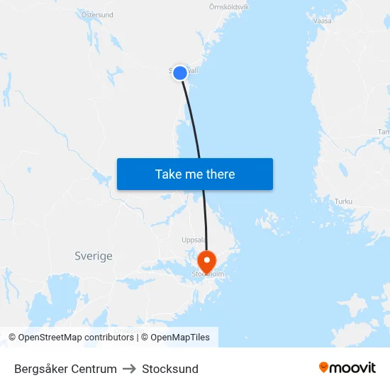 Bergsåker Centrum to Stocksund map