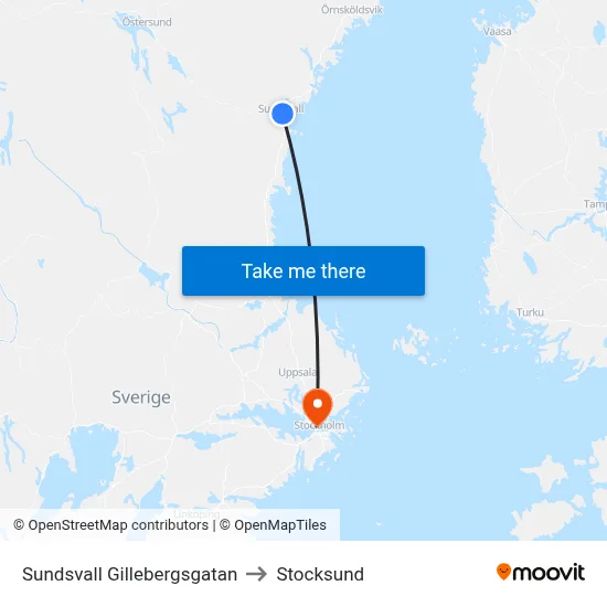 Sundsvall Gillebergsgatan to Stocksund map