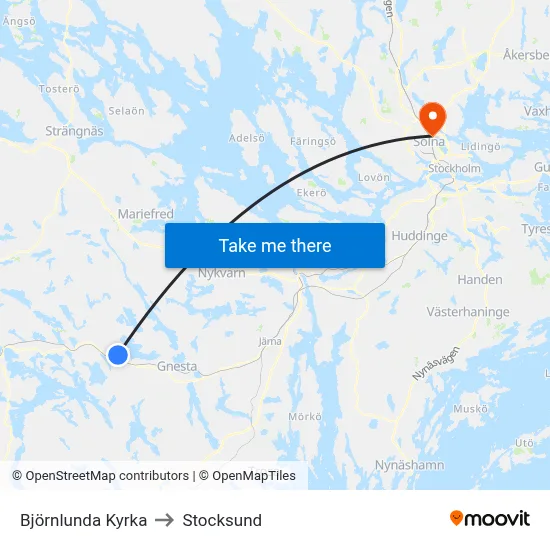 Björnlunda Kyrka to Stocksund map
