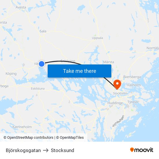 Björskogsgatan to Stocksund map