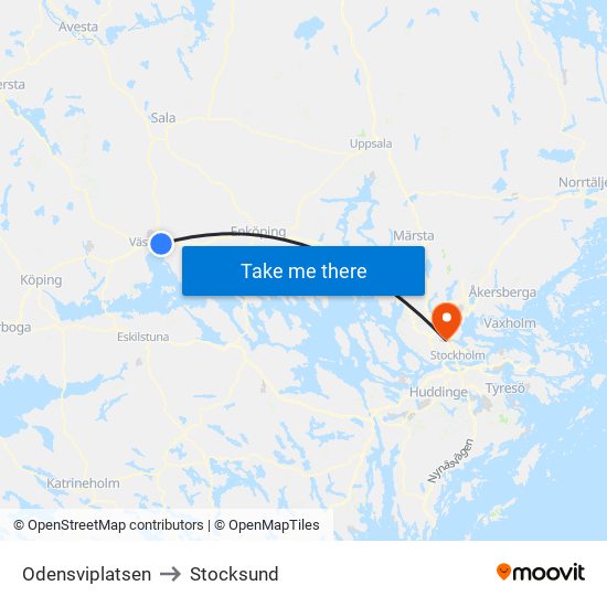 Odensviplatsen to Stocksund map