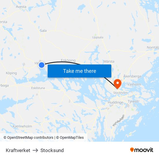 Kraftverket to Stocksund map