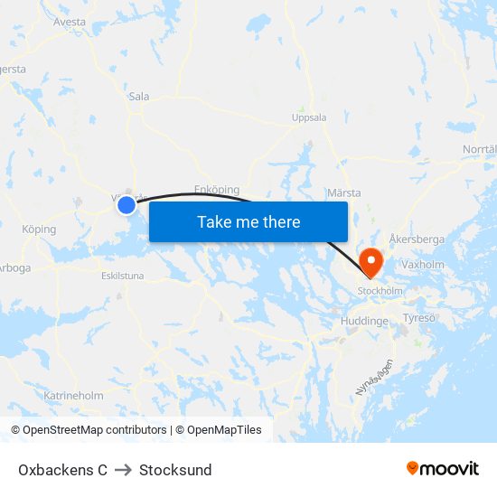 Oxbackens C to Stocksund map