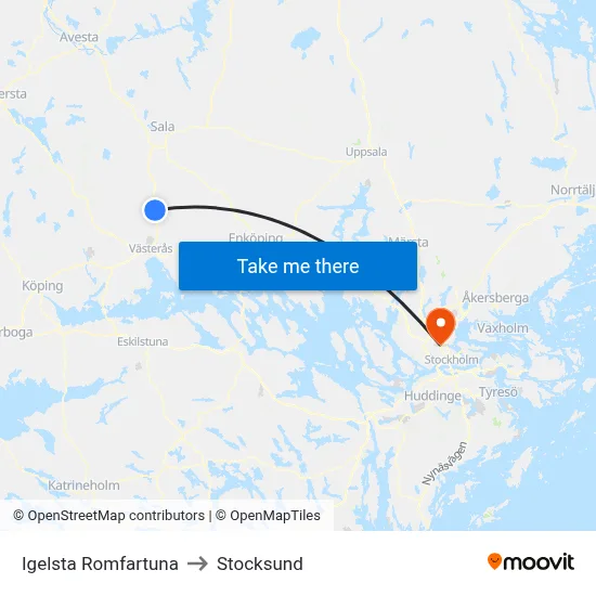 Igelsta Romfartuna to Stocksund map