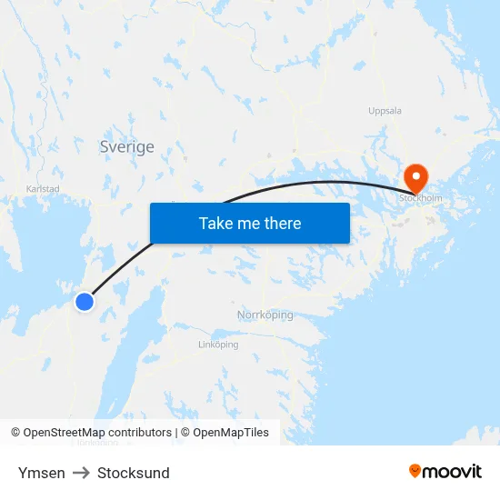 Ymsen to Stocksund map