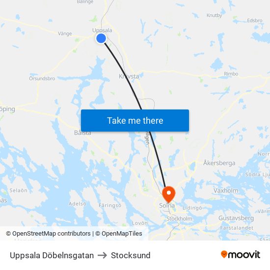 Uppsala Döbelnsgatan to Stocksund map