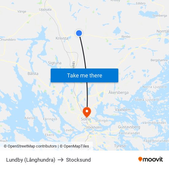 Lundby (Långhundra) to Stocksund map