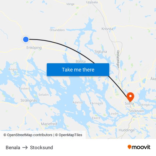 Benala to Stocksund map