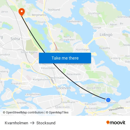Kvarnholmen to Stocksund map