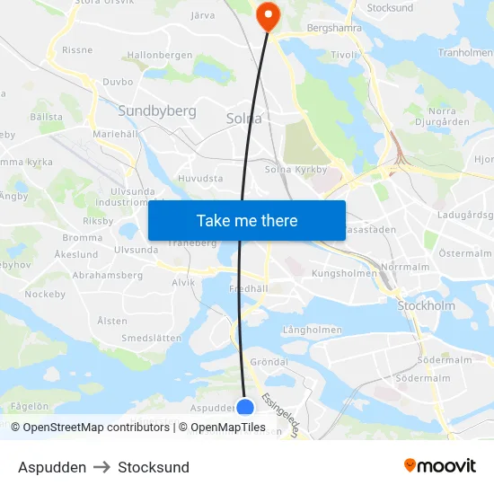 Aspudden to Stocksund map