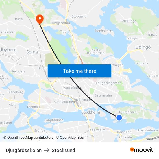 Djurgårdsskolan to Stocksund map