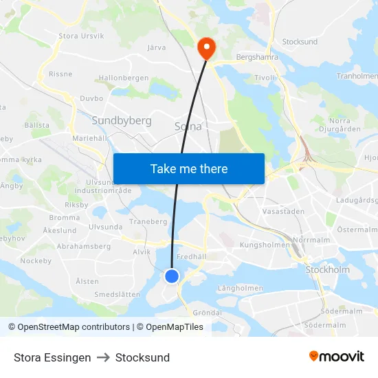 Stora Essingen to Stocksund map