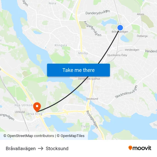 Bråvallavägen to Stocksund map
