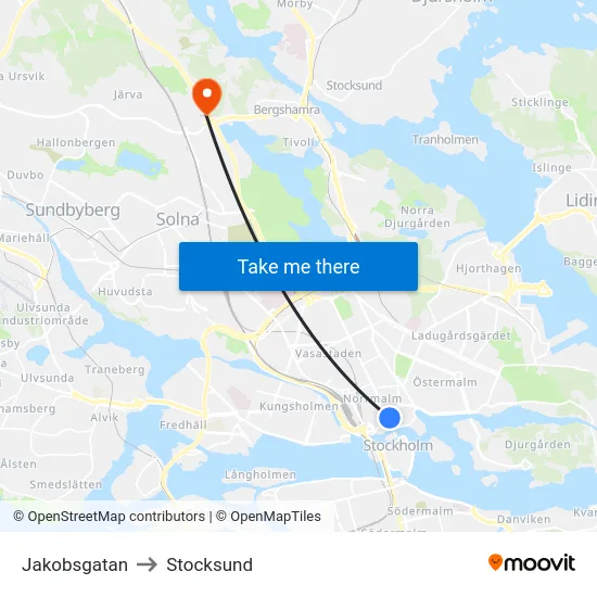 Jakobsgatan to Stocksund map
