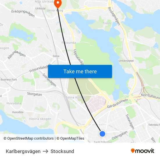 Karlbergsvägen to Stocksund map